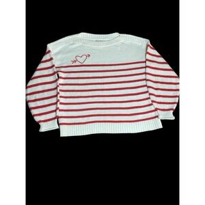Loft‎ W LP White Boatneck Red Stripes Beaded Heart Sweater Valentines Day Love